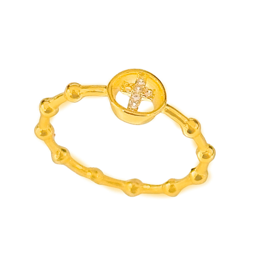Anel Bolinha Cruz Zirconia Banhado a Ouro 18k