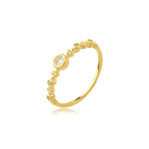 Anel Redondo Trabalhado Zirconia Banhado a Ouro 18k