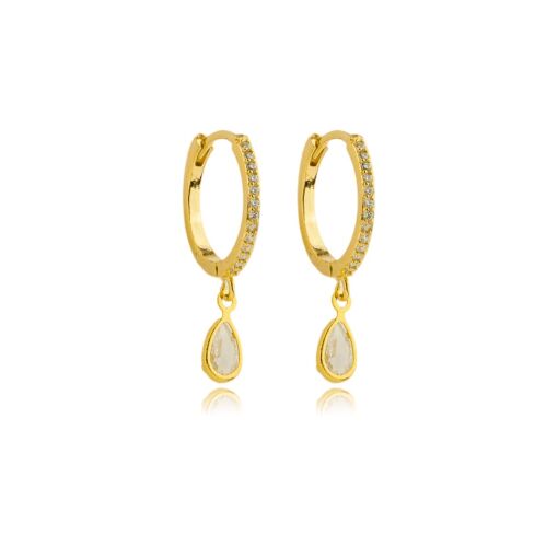 Brinco Argola Gota Zirconia Banhado a Ouro 18k
