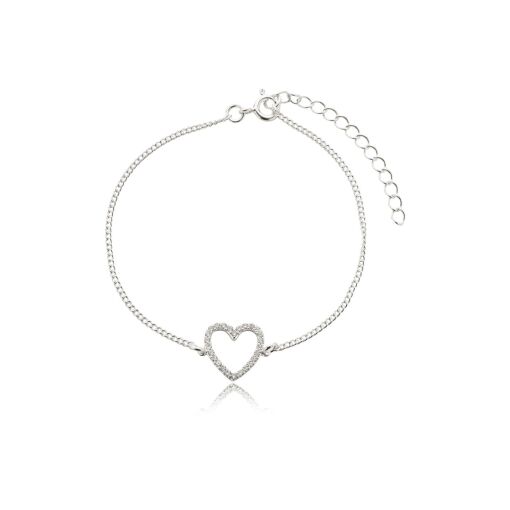Pulseira Elo Coração Zirconia Banhada a Prata