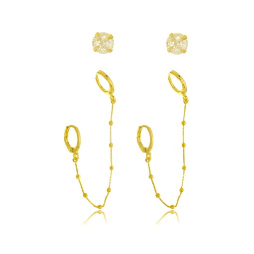 Brinco Trio Argola Zirconia Banhado a Ouro 18k