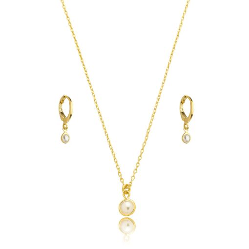 Conjunto Infantil Coração Pérola Banhado a Ouro 18k.