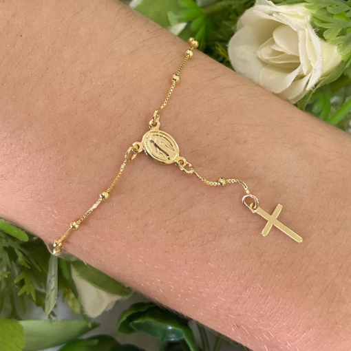 Pulseira Dourada Terço Bolinha Réplica Banhada a Ouro 18k.
