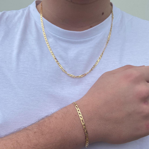 Pulseira Masculina de Elos Banhada a Ouro 18k.