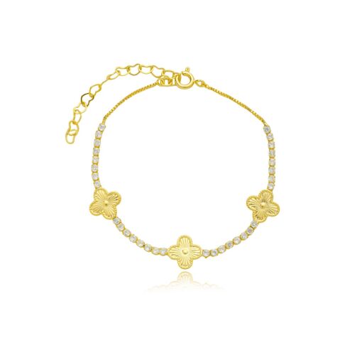 Pulseira Trevo Zirconia Banhada a Ouro 18k