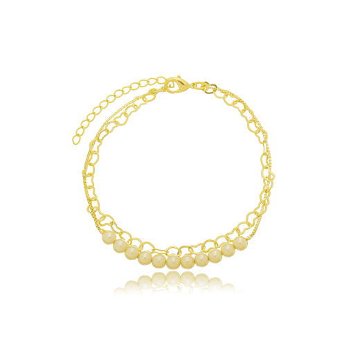 Pulseira Dupla Perola Banhada a Ouro 18k