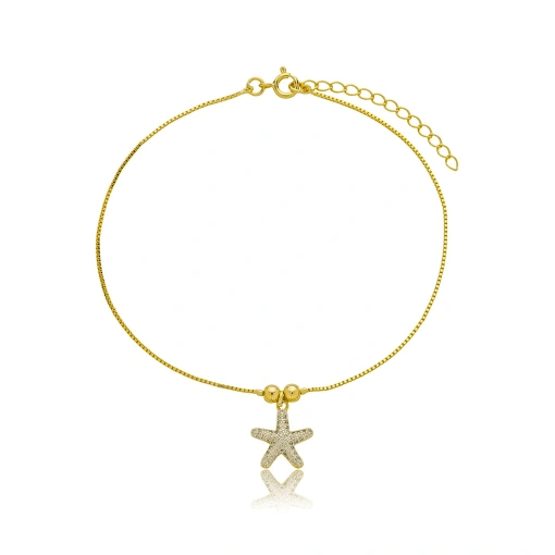 Tornozeleira Estrela do Mar Zirconia Banhada a Ouro 18k