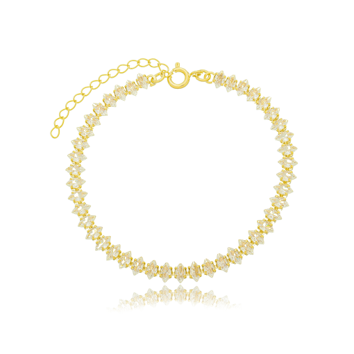 Pulseira Navete Zircônia Banhada a Ouro 18k.