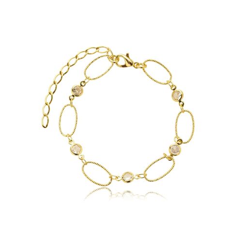 Pulseira Oval Trabalhada Zirconia Banhada a Ouro 18k