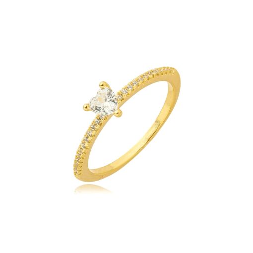 Anel Coração Zirconia Banhado a Ouro 18k