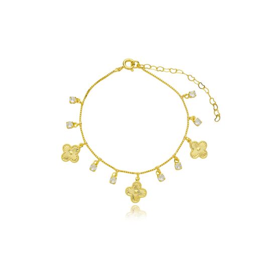 Pulseira Trevo Zirconia Banhada a Ouro 18k