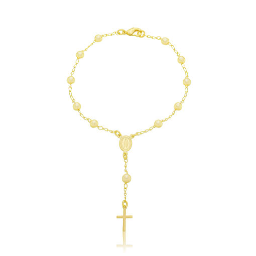 Pulseira Terço Pérola Banhada a Ouro 18k.
