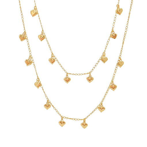 Colar Duplo Coração Banhado a Ouro 18k.