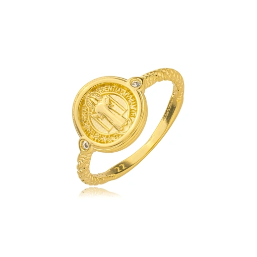 Anel São Bento Zirconia Banhado a Ouro 18k