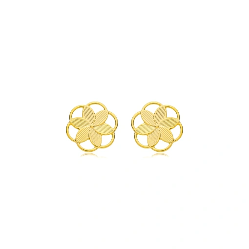 Brinco Flor Trabalhado Banhado a Ouro 18k