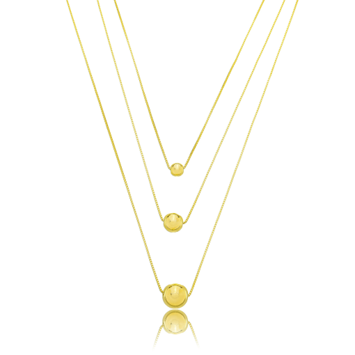 Colar Triplo Bola Banhado a Ouro 18k.