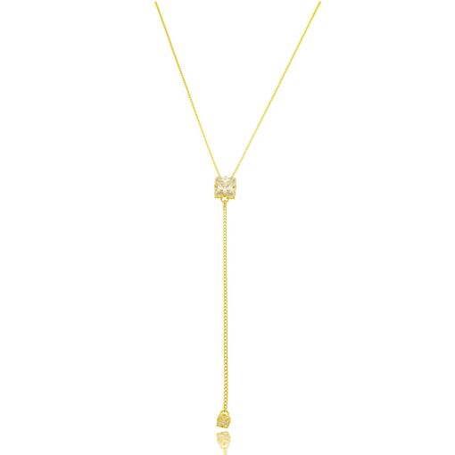 Colar Gravatinha Zircônia Banhado a Ouro 18k.