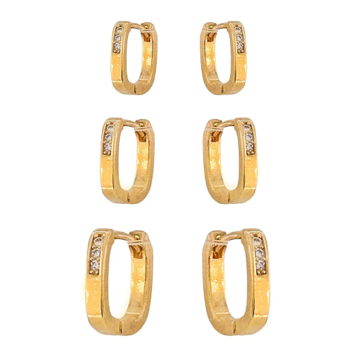Brinco Trio Articulado Zirconia Banhado a Ouro 18k