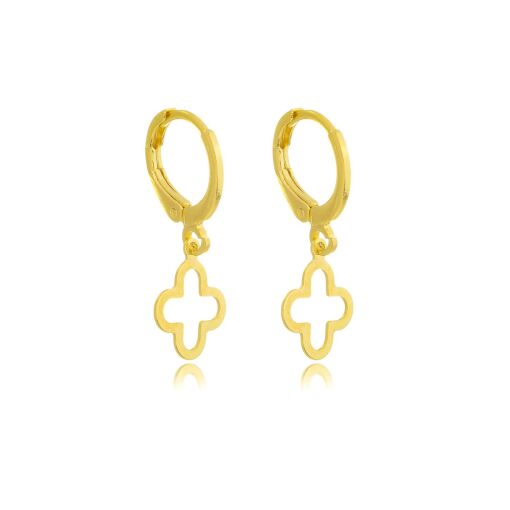 Brinco Articulado Trevo Pequeno Banhado a Ouro 18k