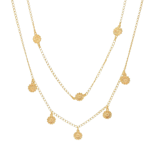 Colar Duplo Flores Banhado a Ouro 18k.