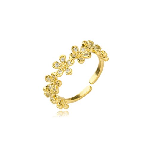Anel Flor Zircônia Banhado a Ouro 18k.