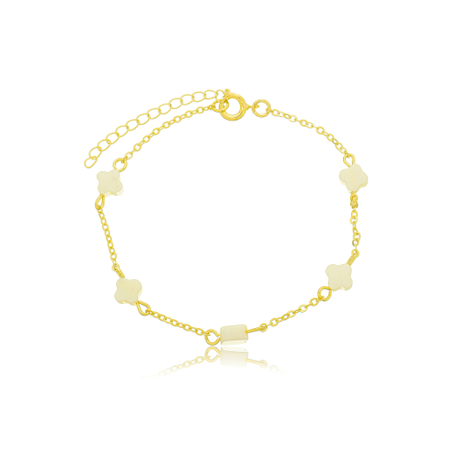 Pulseira Trevo Madre Perola Banhada a Ouro 18k