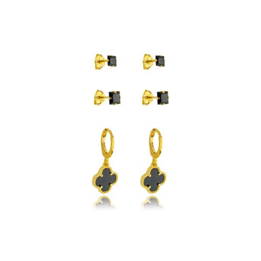 Brinco Trio Trevo Resina Banhado a Ouro 18k
