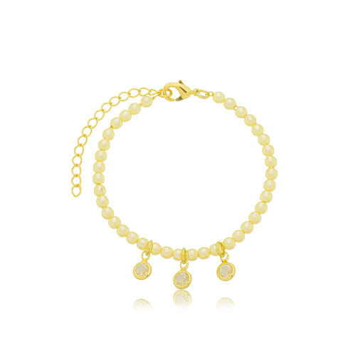 Pulseira Pérola Infantil Banhada a Ouro 18k.