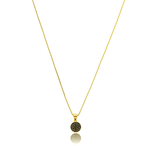 Gargantilha Redondo Preto Zircoia Banhada a Ouro 18k
