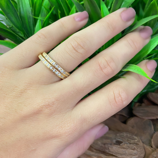 Anel Aparador de Aliança Duplo Zircônia Banhado a Ouro 18k.