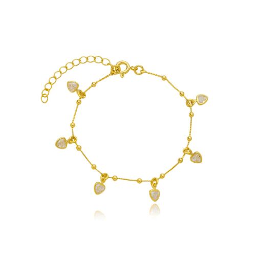 Pulseira Coração Zircônia Banhada a Ouro 18k.