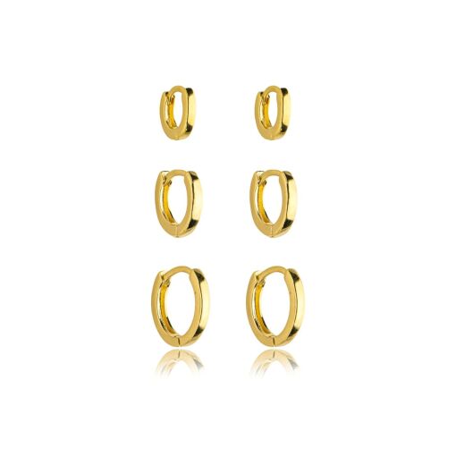 Brinco Trio Articulado Liso Banhado a Ouro 18k