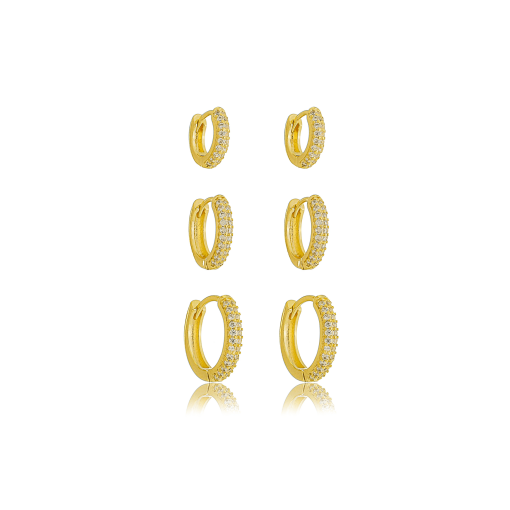 Brinco Trio Articulado Zirconia Banhada a Ouro 18k