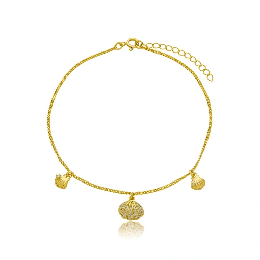 Tornozeleira Concha Zirconia Banhada a Ouro 18k