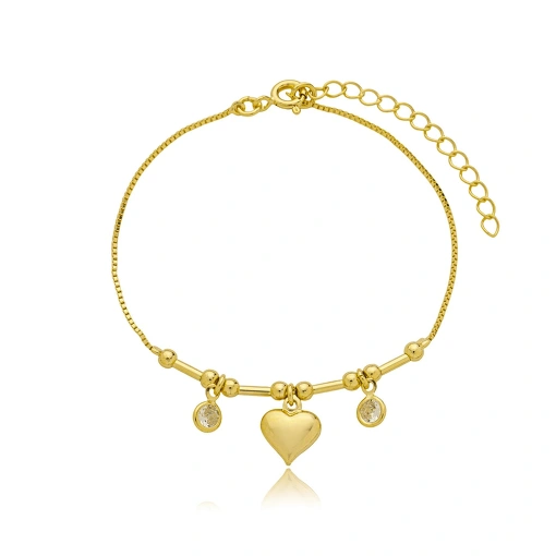 Pulseira Coração Zirconia Banhada a Ouro 18k