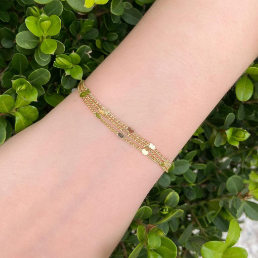 Pulseira Infantil Tripla Coração Banhada a Ouro 18k.