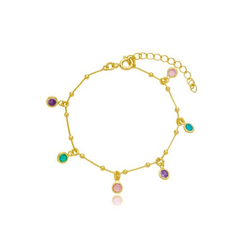 Pulseira Infantil Bolinha Colorida Banhada a Ouro 18k