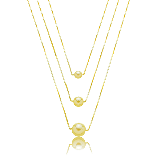 Colar Triplo Pérola Banhado a Ouro 18k.