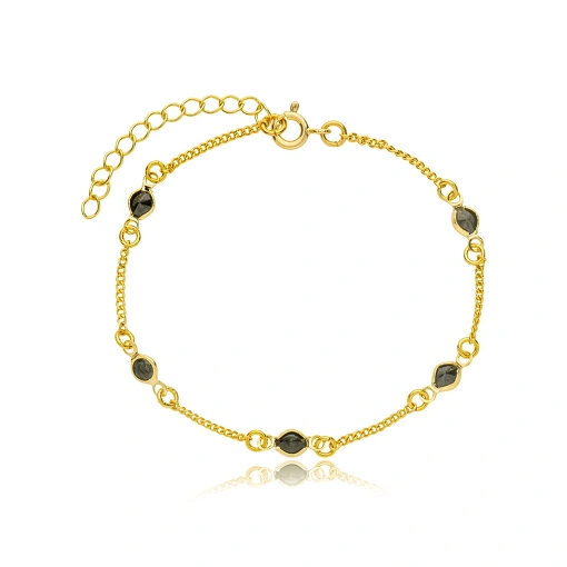 Pulseira Zircônia Negra Banhada a Ouro 18k.