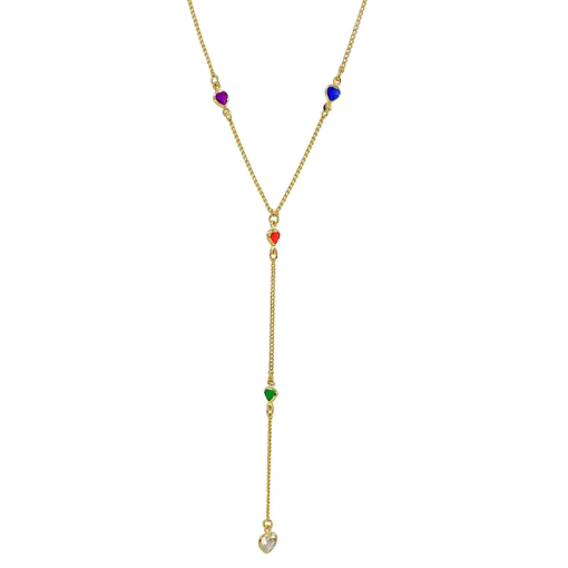 Colar Gravatinha Zircônia Colorida Banhado a Ouro 18k.