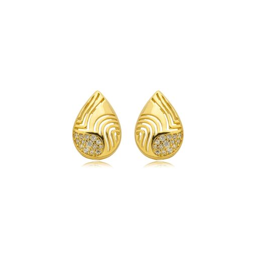 Brinco Gota Zirconia Banhado a Ouro 18k