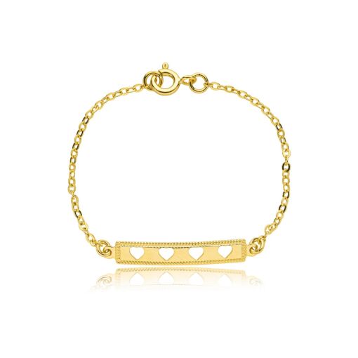 Pulseira Infantil Placa Coração Banhada a Ouro 18k