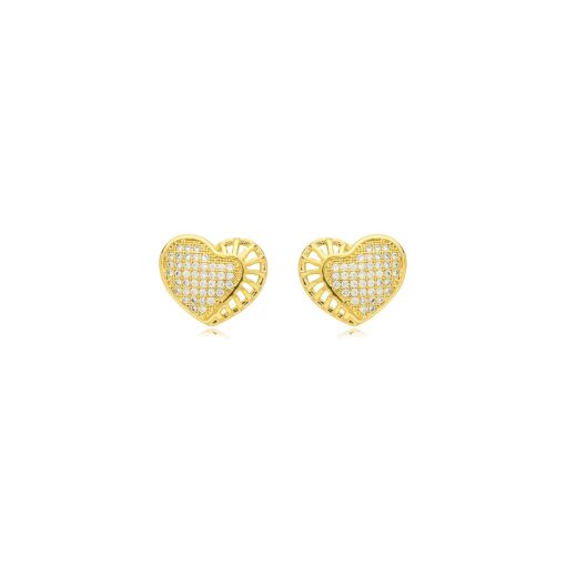 Brinco Coração Zirconia Banhado a Ouro 18k