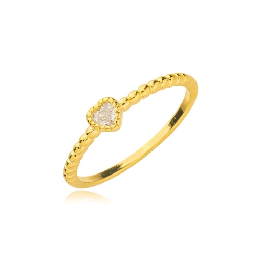 Anel Coração Trabalhado Zirconia Banhado a Ouro 18k