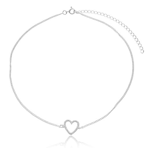 Colar Choker Coração Zirconia Banhado a Prata