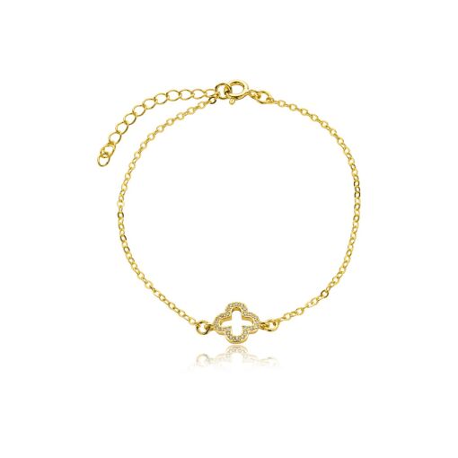 Pulseira Trevo Zirconia Banhada a Ouro 18k