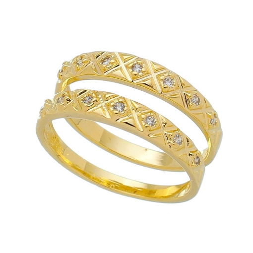 Anel Aparador de Aliança Zircônia Banhado a Ouro 18k.