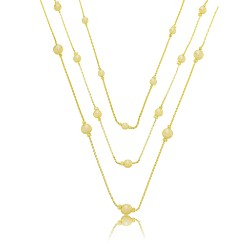 Colar Triplo Perola Banhado a Ouro 18k