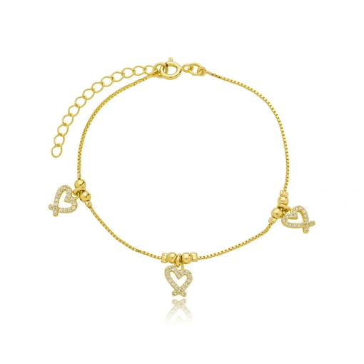 Pulseira Coração Zirconia Banhada a Ouro 18k