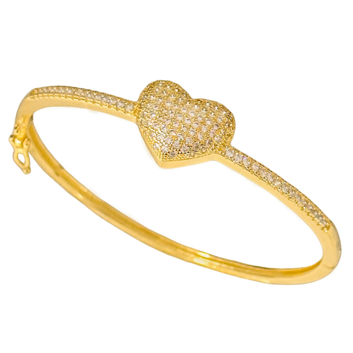 Pulseira Bracelete Coração Zirconia Banhada a Ouro 18k